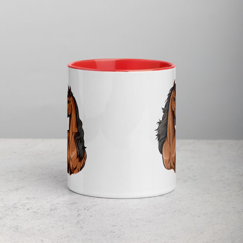 White Ceramic Mug with Color Inside, 11&amp;15oz, Two brown horses snuggling, tdwcyd