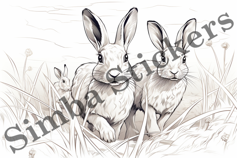 Colouring pages, Bundle of hares, 25 images