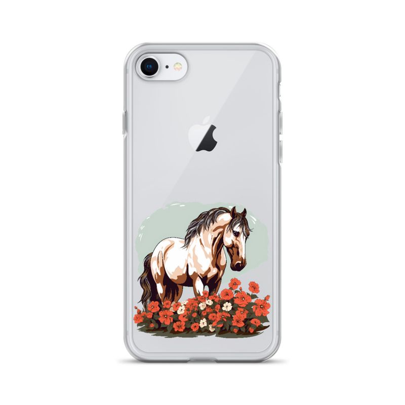 Clear Case for iPhone, Brown horse in field of red flowers, n4w2fj