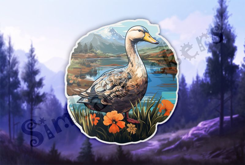 Ducks on flowery grass in the higlands