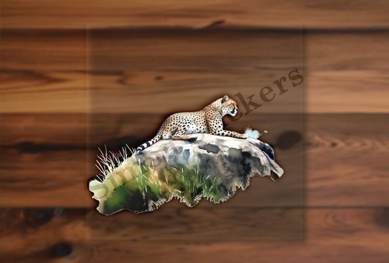 Cheetah on a rock, watercolour