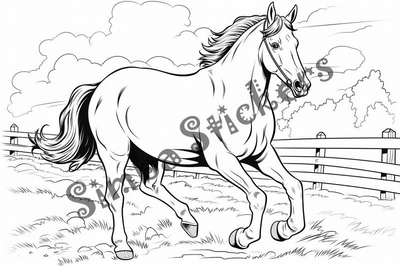 Colouring pages, bundle of horses running, 10 images