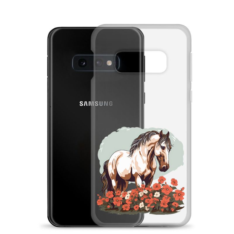Clear Case for Samsung, Brown horse in field of red flowers, n4w2fj