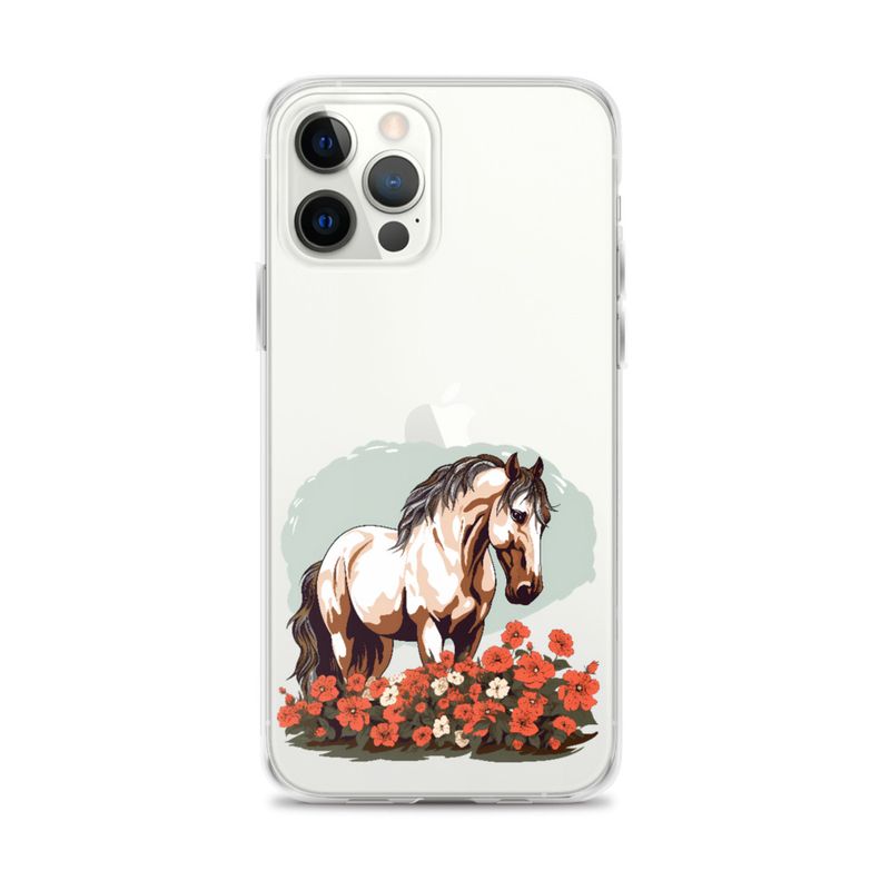 Clear Case for iPhone, Brown horse in field of red flowers, n4w2fj