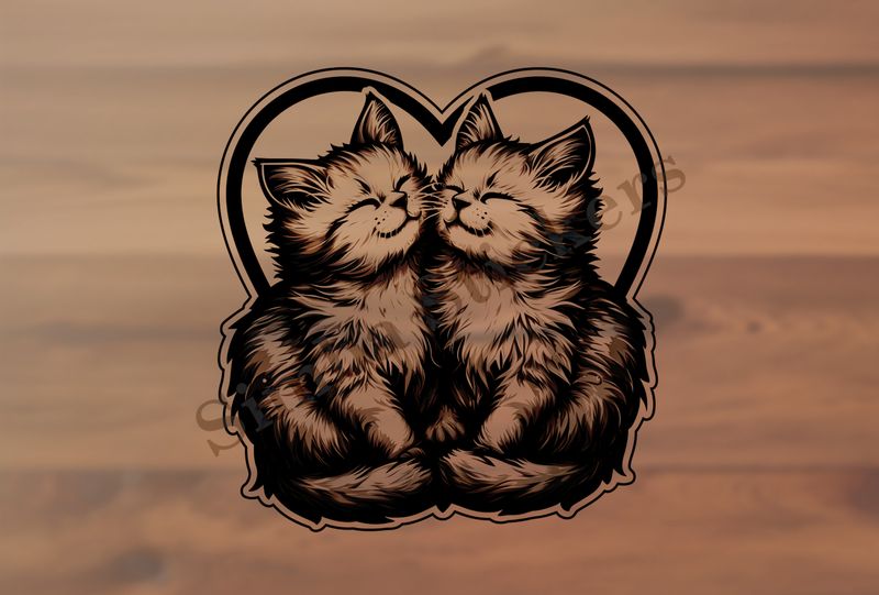 Cat kittens, romantic, outline art