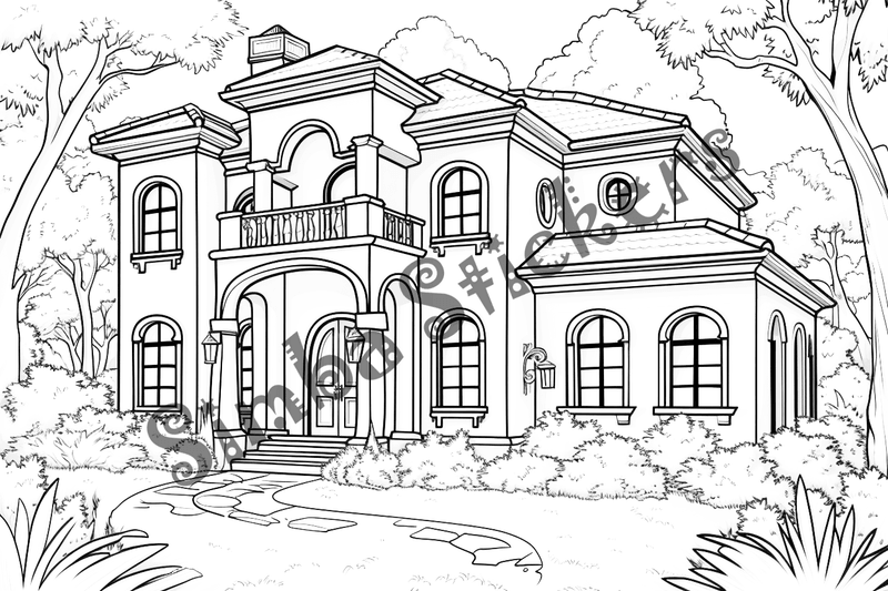 Colouring pages, bundle of houses, 25 images