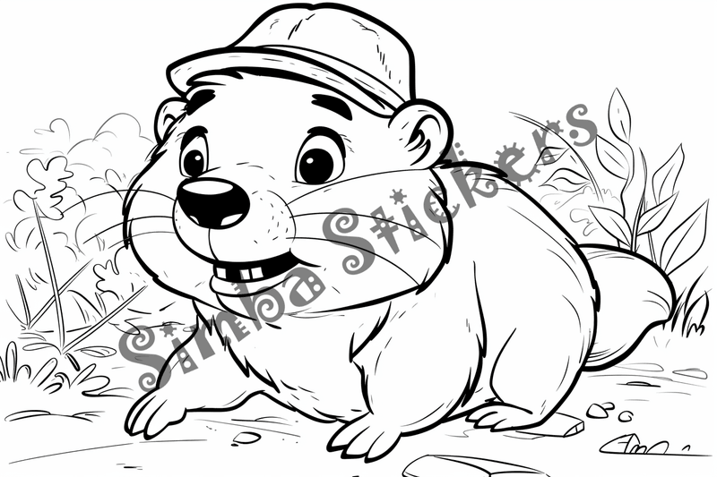 Colouring pages, bundle of beavers in hats, clothes, or glasses, 25 images