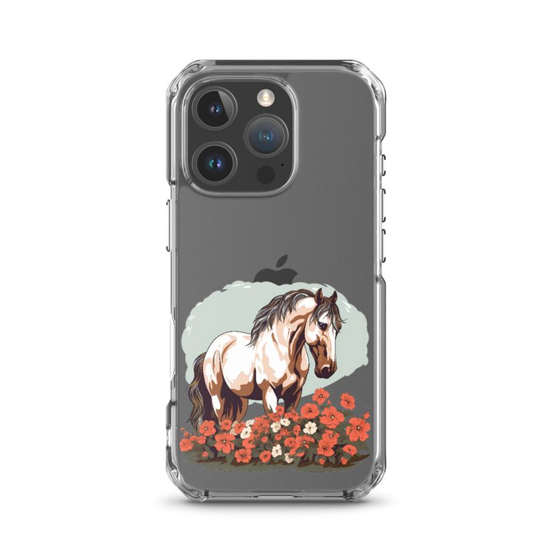 Clear Case for iPhone, Brown horse in field of red flowers, n4w2fj