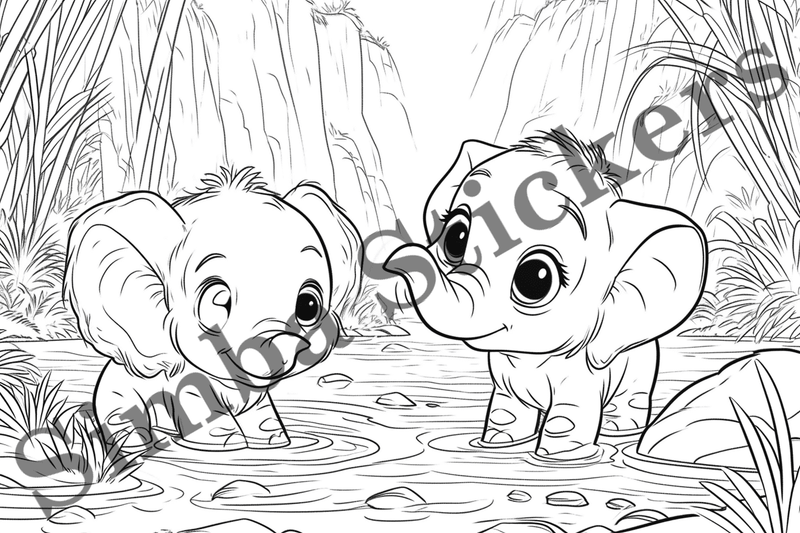 Colouring pages, Bundle of elephants in love, 10 images