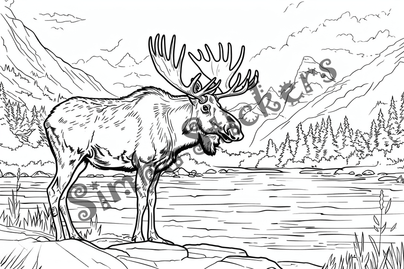 Colouring pages, Bundle of moose, 25 images