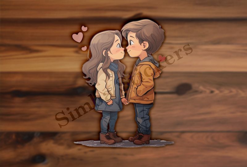 Boy and girl sweetly in love, rosy cheeks