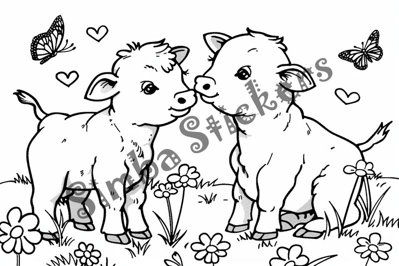 Colouring pages, bundle of cattle calves, 10 images