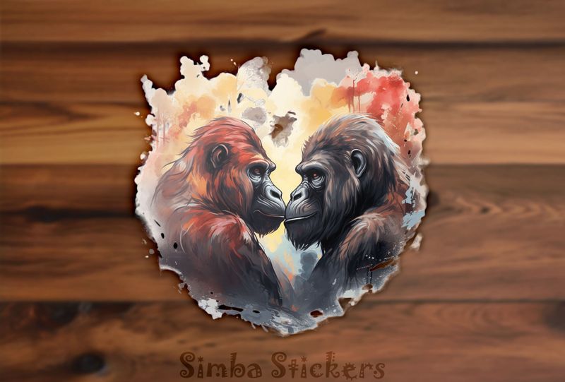 Gorillas in love nose-to-nose, watercolour, lpb6vo