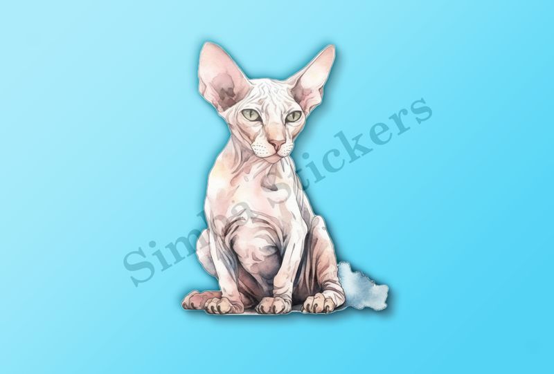 Sphynx cat sitting, watercolour