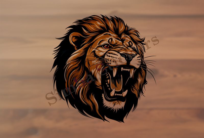 Majestic lion roaring, face , outline art