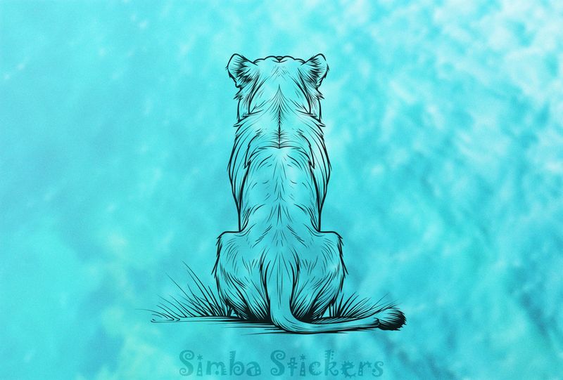 Lioness sitting with tail on the side, from the back, outline art, grpgy1