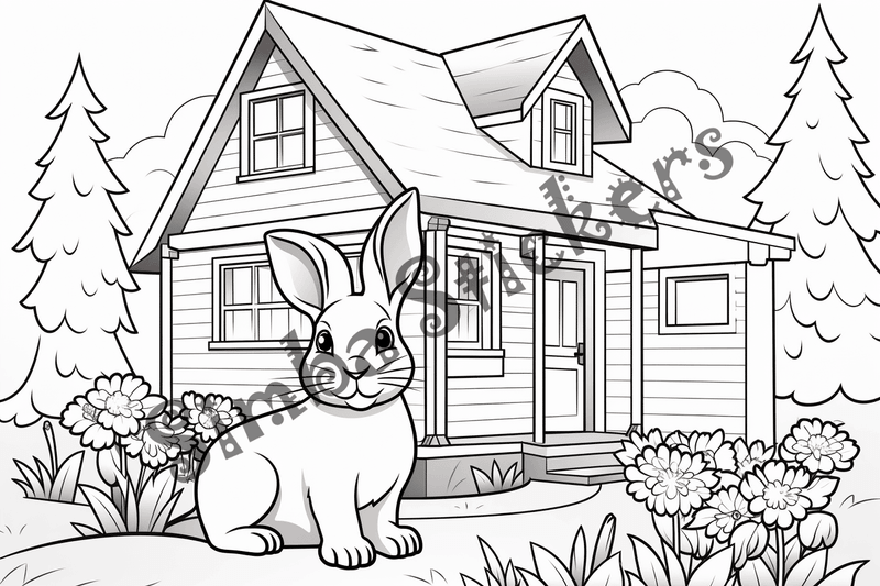 Colouring pages, bundle of rabbits in leaves or flowers, 10 images