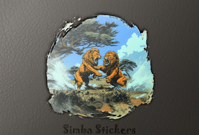 Two Lions fighting fiercely in the jungle, outline art, blyljo