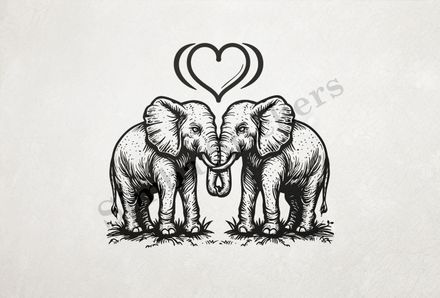 Elephants in love, outline art