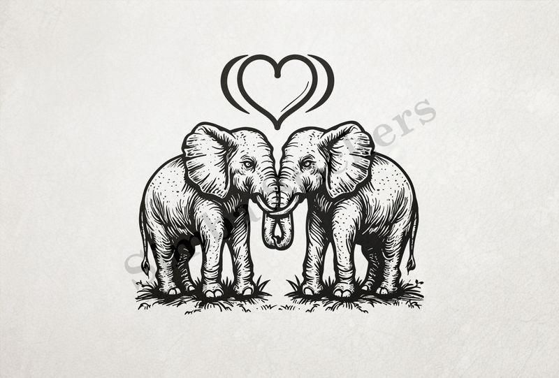 Elephants in love, outline art