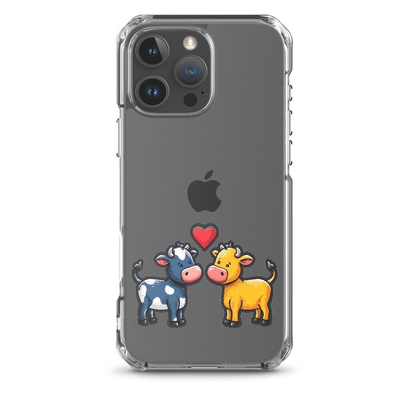 Clear Case for iPhone, Cattle, bull and cow in love, colourful , heart in picture, fvta2y