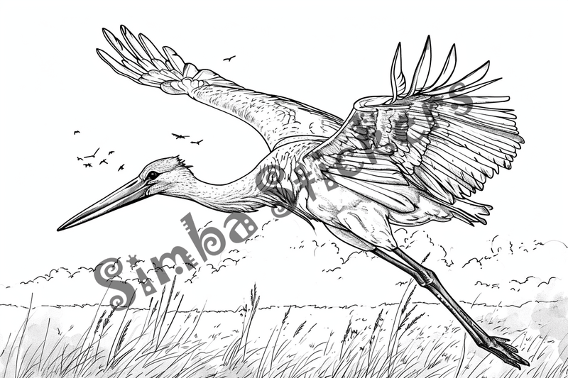 Colouring pages, bundle of marabou storks, 10 images