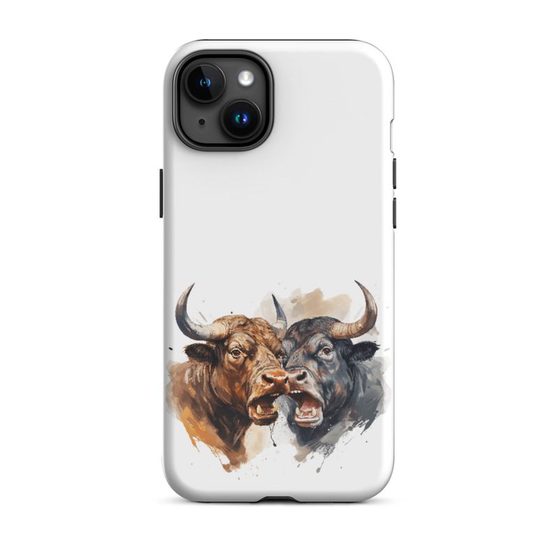 Tough Case for iPhone, Bulls facing up to each other, watercolour, dx5eff
