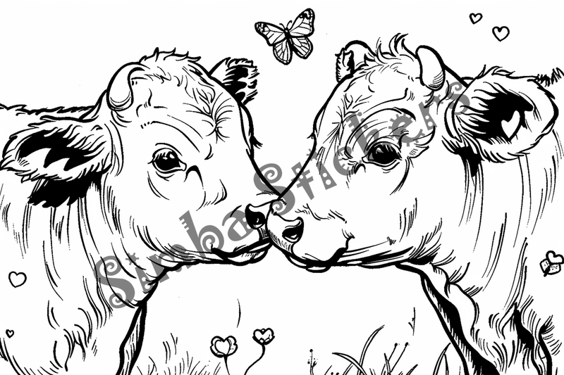 Colouring pages, bundle of cattle in love, 10 images