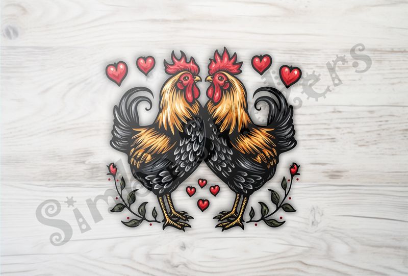 Hen and rooster chicken in love