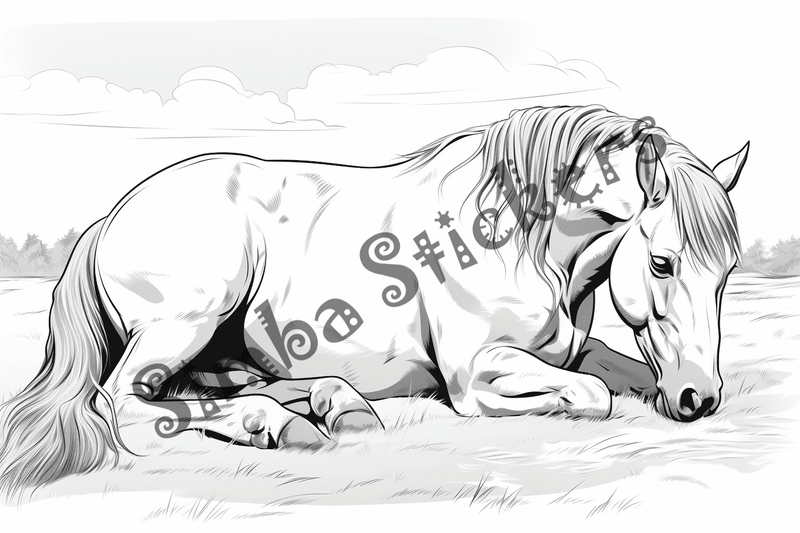 Colouring pages, bundle of horses on stomach, 10 images