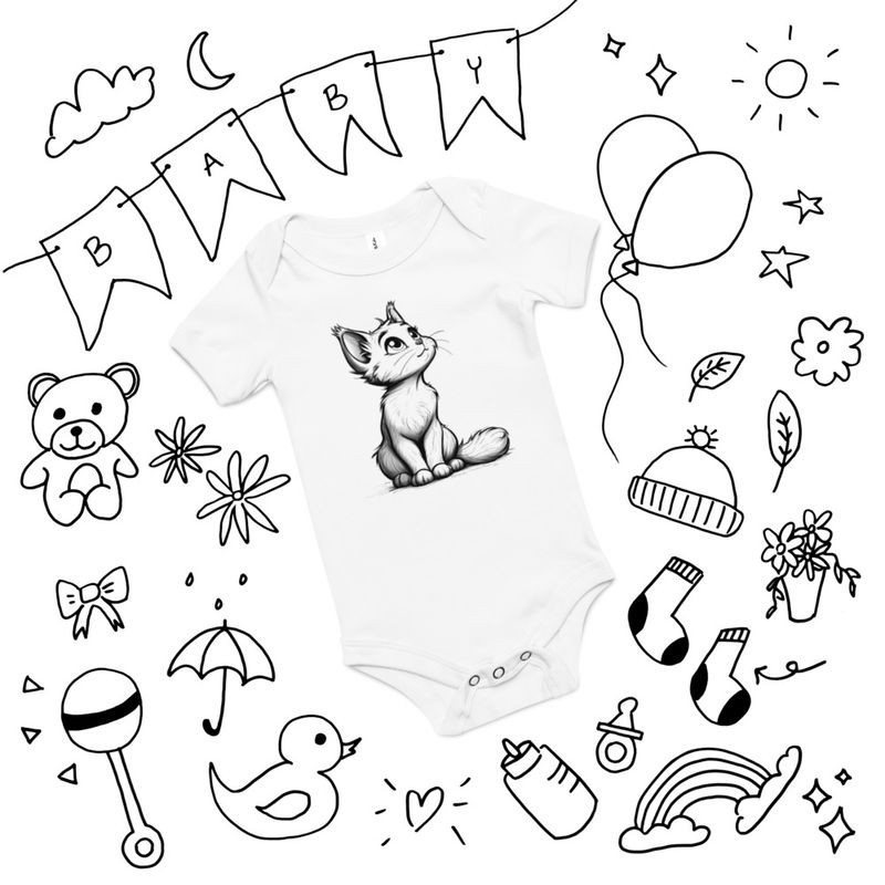 Baby Short Sleeve One Piece, 3-24 Months, Cat kitten sitting up, looking cute
