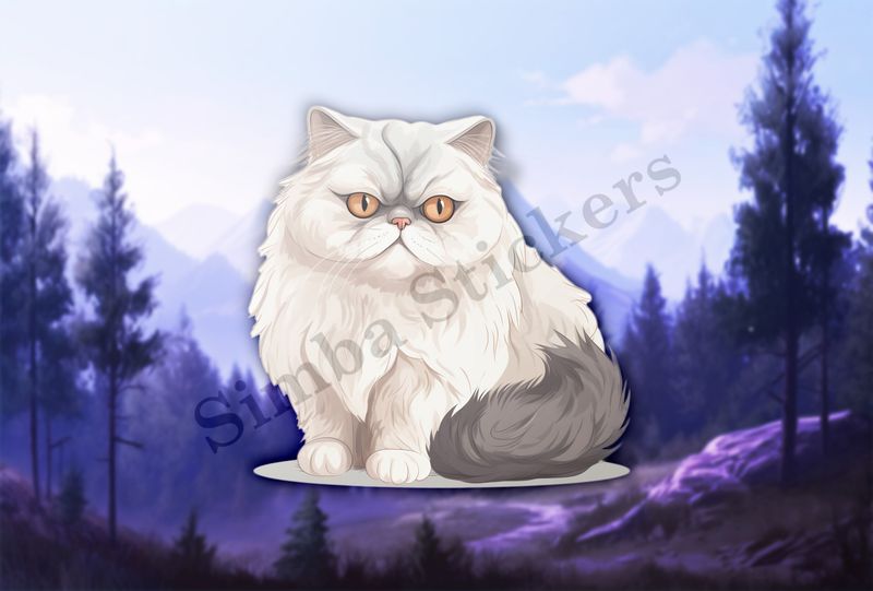 Persian cat, white and grey  , watercolour