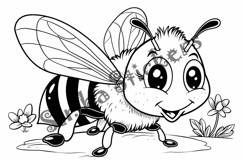 Colouring pages, bundle of single bees, 10 images