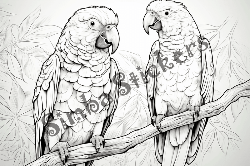 Colouring pages, bundle of parrots 2, 25 images
