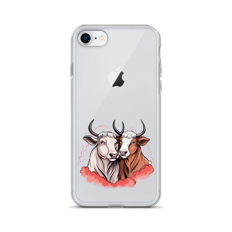 Clear Case for iPhone, Bull and cow, romantic, reddish clouds, qoucds