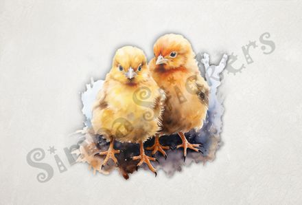 Two Chicks standing next to each other, watercolour