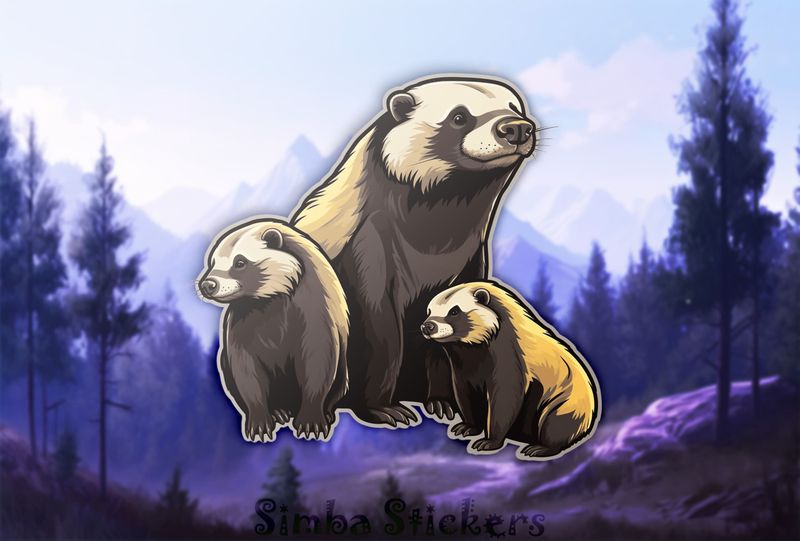 Honey Badger mother with children, jh9jg6