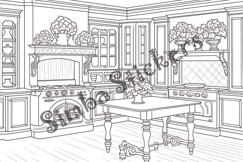Colouring pages, bundle of house kitchens, 25 images 2