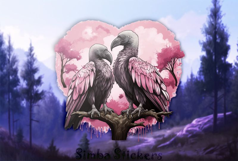 Vultures in love in Valentine&#x27;s heart frame, r1n8ac