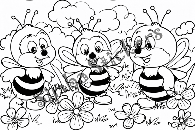 Colouring pages, bundle of bees, 25 images