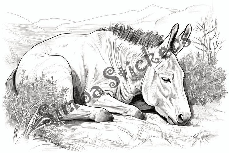 Colouring pages, bundle of donkeys with children, 25 images 2