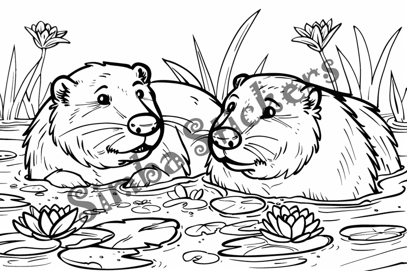 Colouring pages, bundle of beavers, 50 images