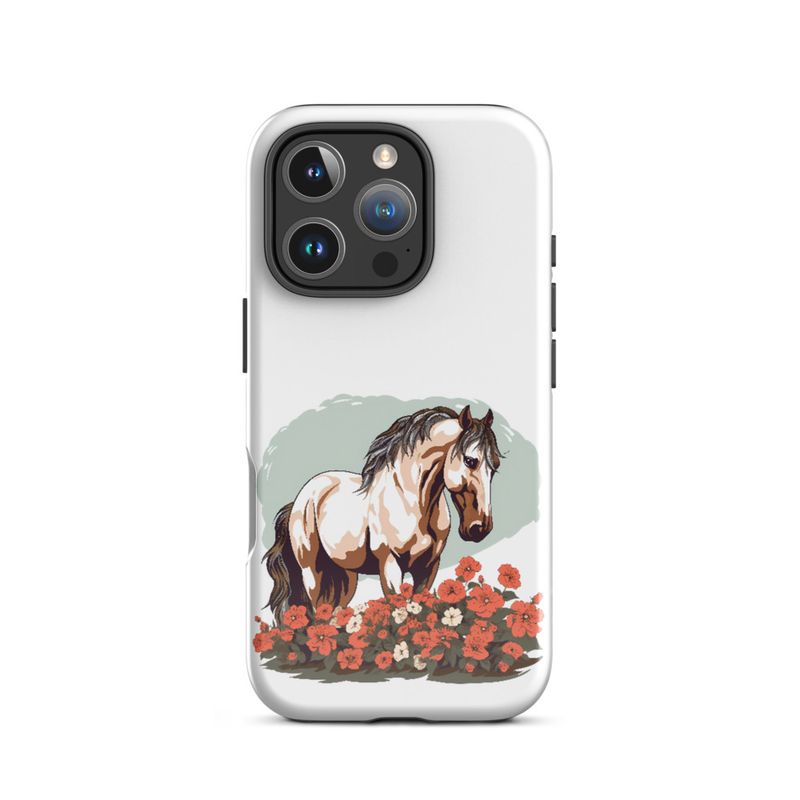 Tough Case for iPhone, Brown horse in field of red flowers, n4w2fj