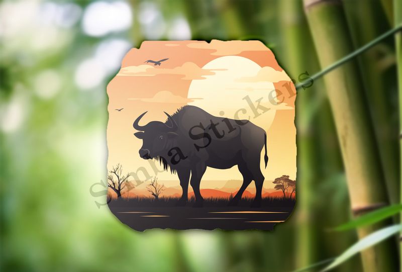Buffalo in the African Savanna, with sunset background