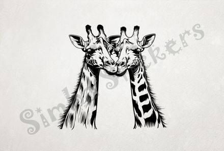 Giraffes nose-to-nose in love, outline art