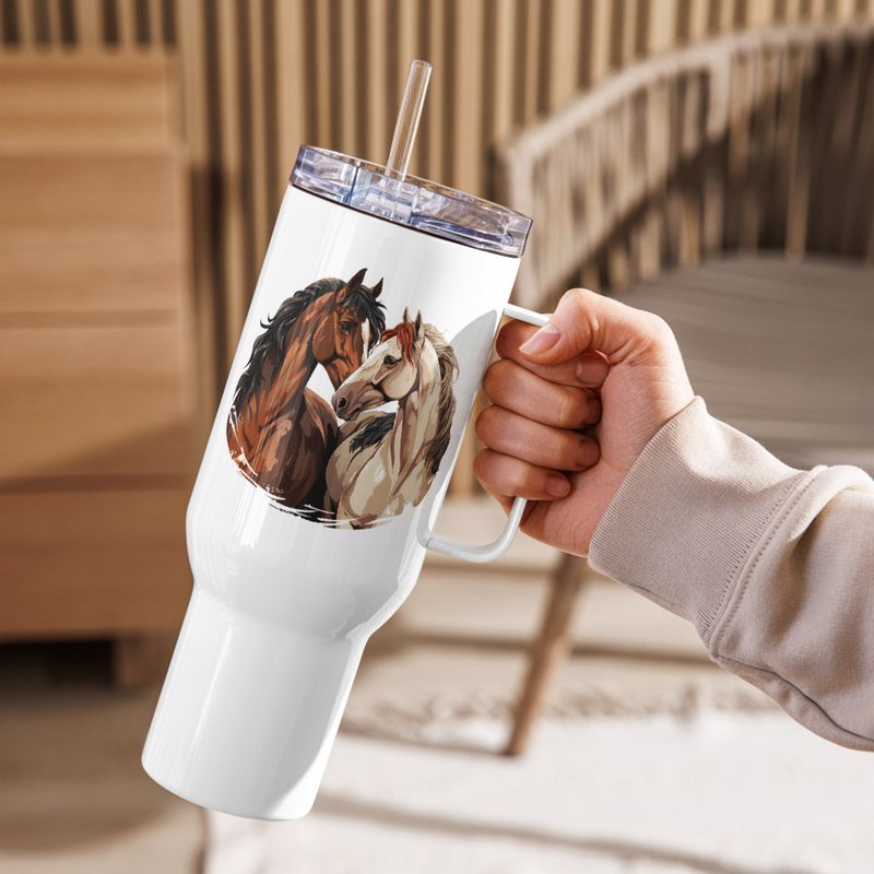 Travel Mug, Cattle, Horses nose-to-nose, jbgjpy