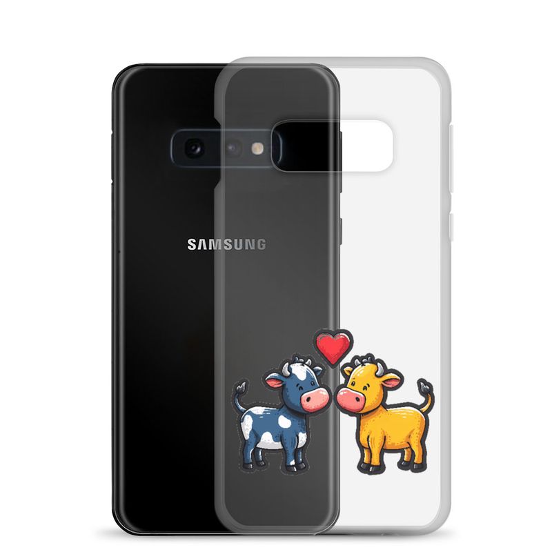 Clear Case for Samsung, Cattle, bull and cow in love, colourful , heart in picture, fvta2y