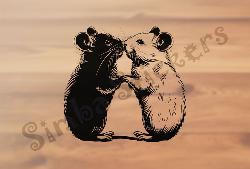 Mice nose-to-nose in love, holding hands, outline art