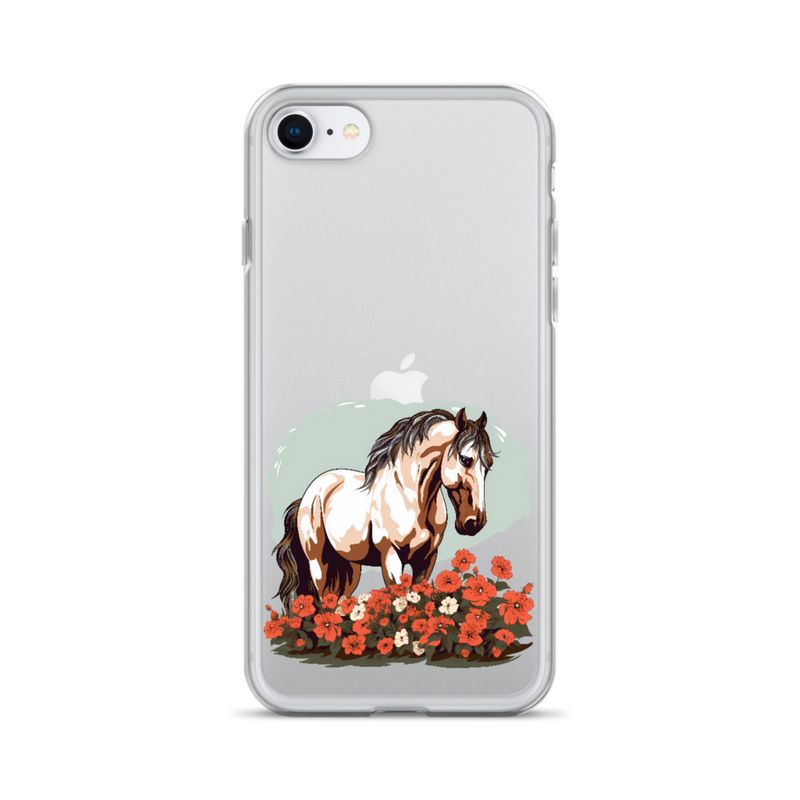 Clear Case for iPhone, Brown horse in field of red flowers, n4w2fj