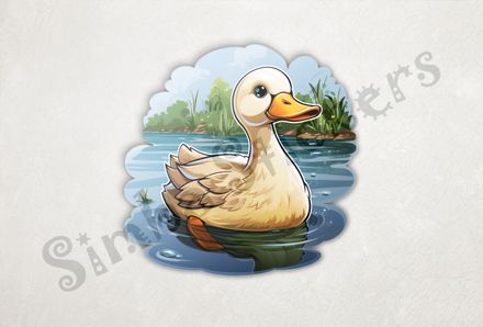 White duckling wading in a pond